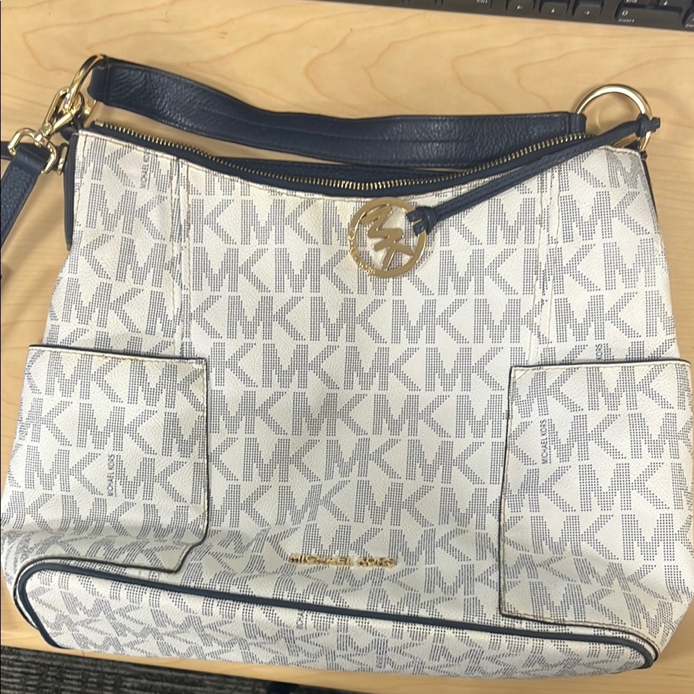 Michael Kors Navy and White Monogram Bag